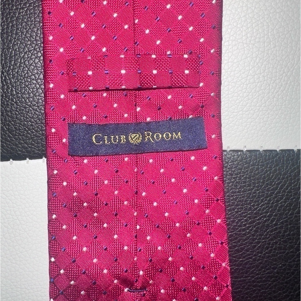 Club Room Blue White Dot Red Men’s Tie - Picture 2 of 3